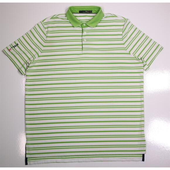 RLX Ralph Lauren X Green White Striped Performance Golf Polo Shirt Men's XL - Picture 2 of 7